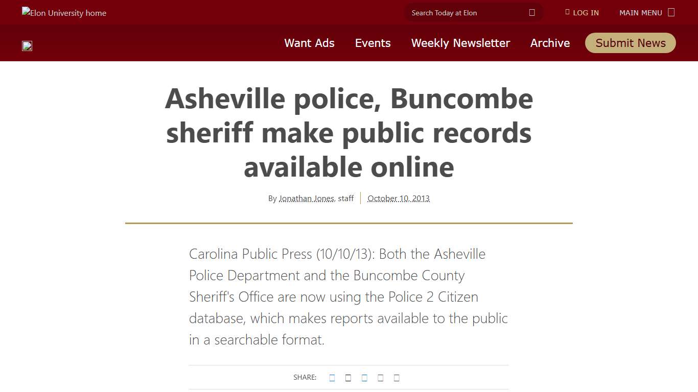 Asheville police, Buncombe sheriff make public records available online Today at Elon Elon University