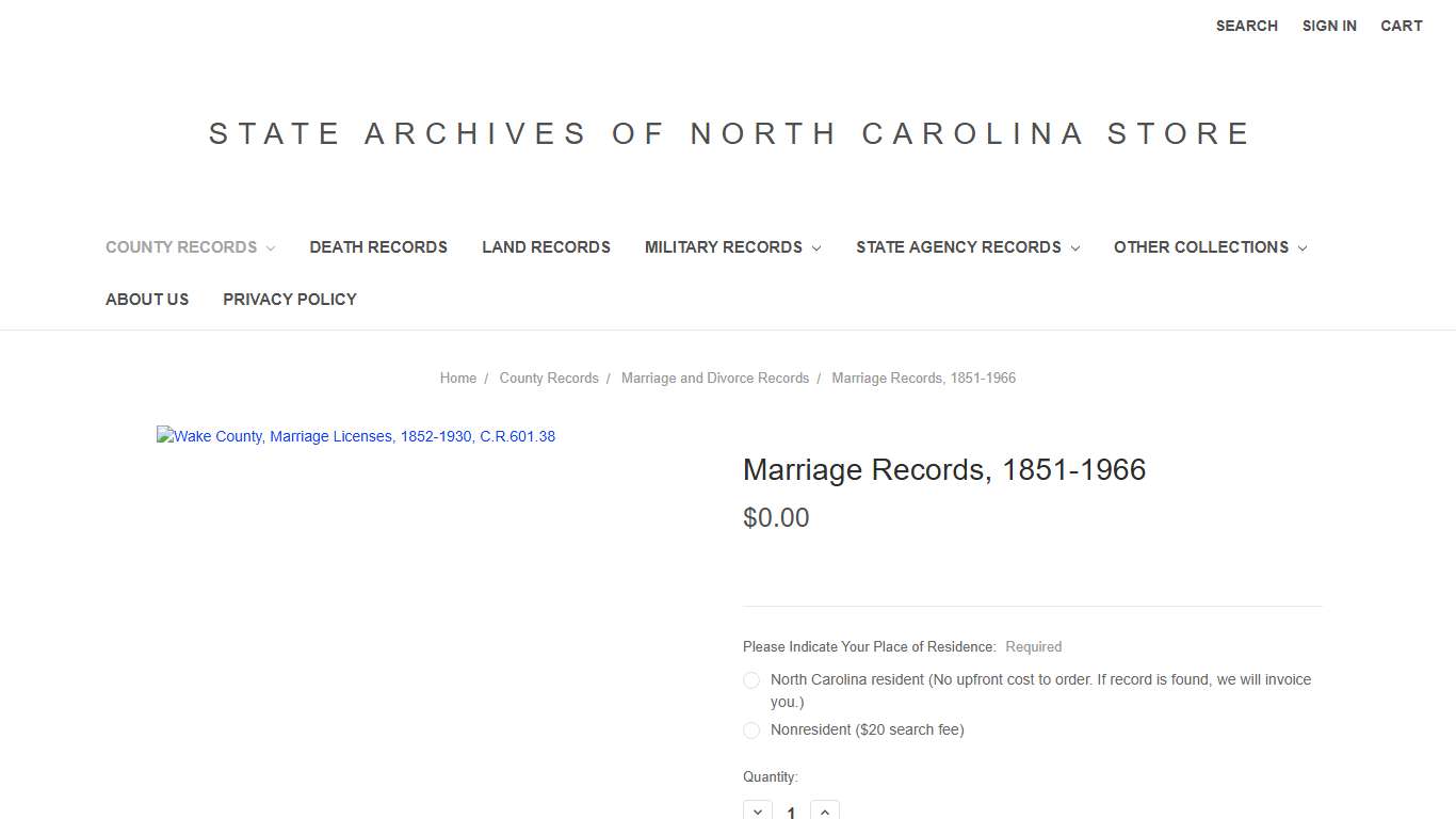 Marriage Records, 1851-1966 - State Archives of North Carolina Store